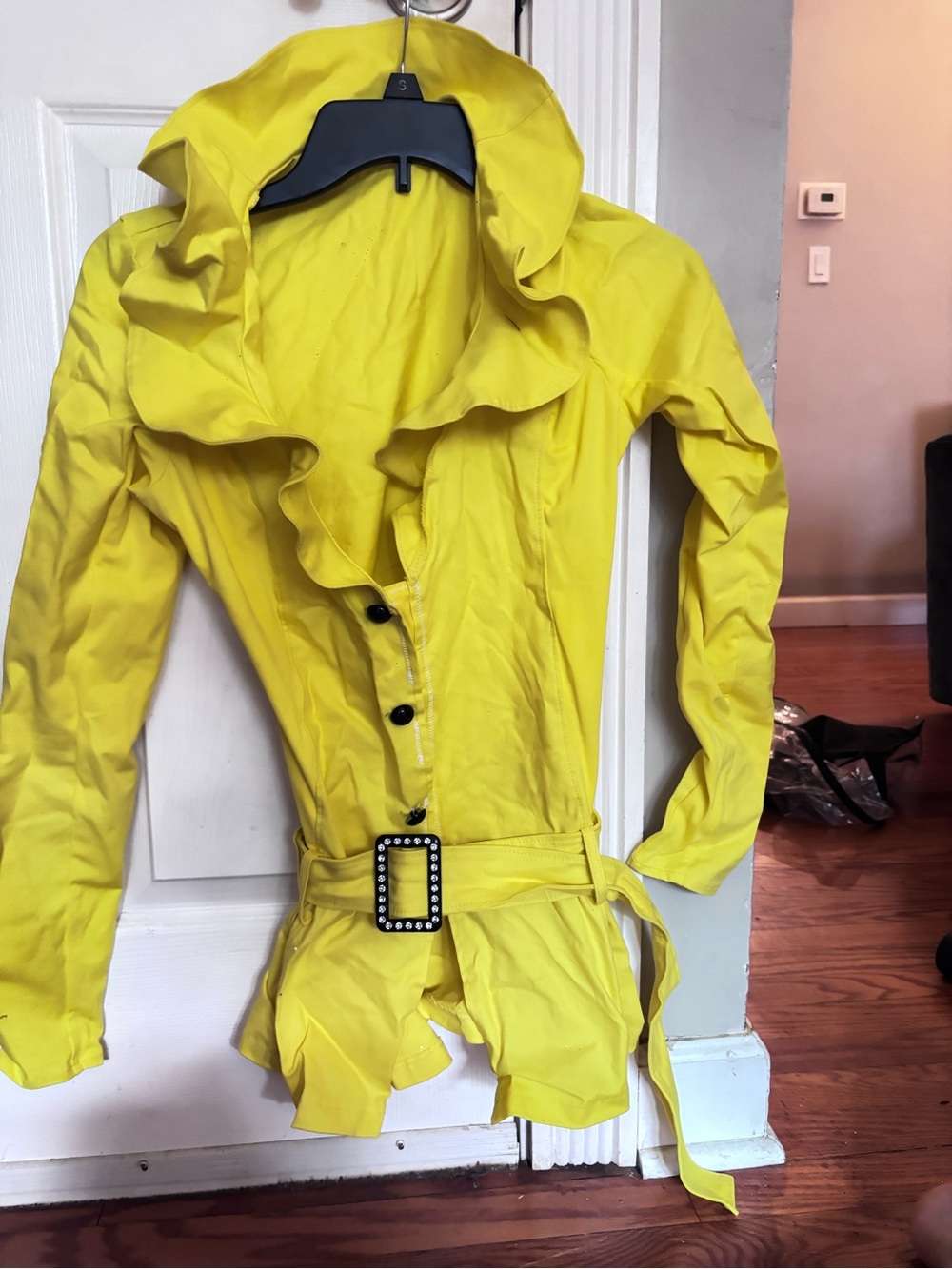 Yellow Ruffled Belted Jacket